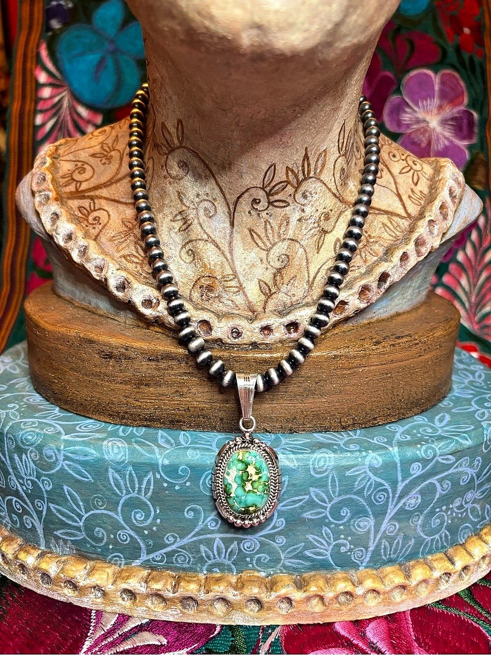 Native American Sonoran Gold turquoise sterling silver pendant (pendant only)
